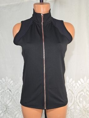 Calliope Black Gold Detail Sleeveless Zip-Front Women's Golf Tank Top Sz Medium
